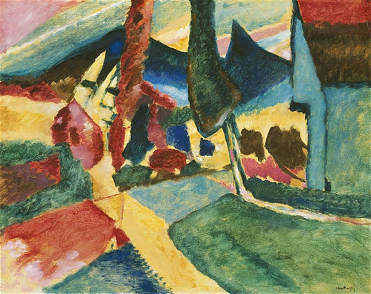 Landscape with Two Poplars 1912 Kandinsky Oil Painting